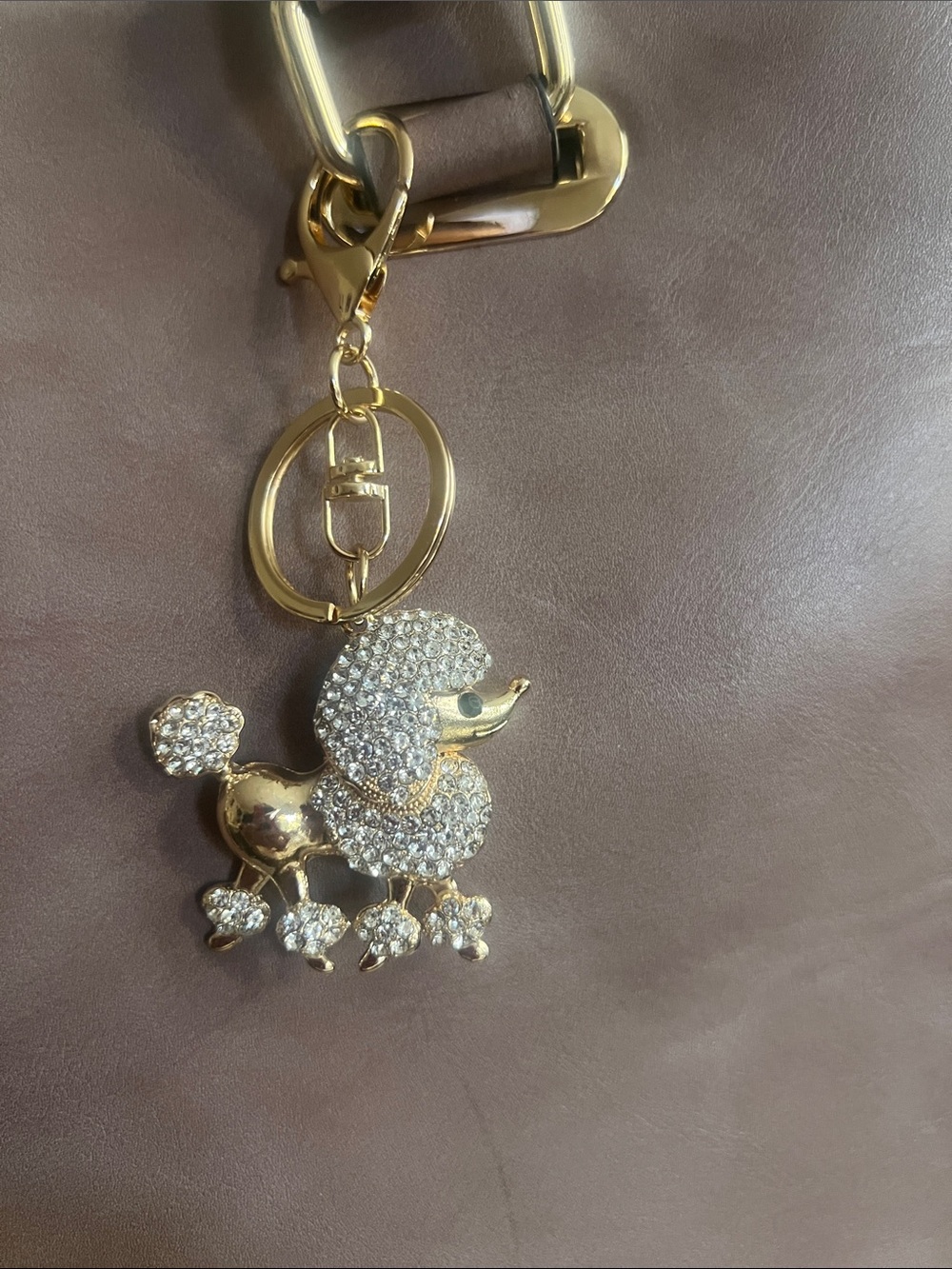 Gold Crystal Poodle Bag Charm Keychain